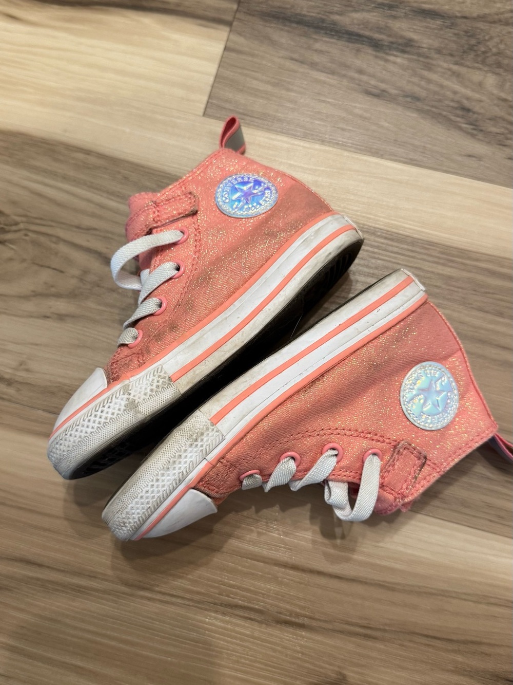 Converse toddler girl Kids Coral Glitter High-Top Allstar Sneakers size 8